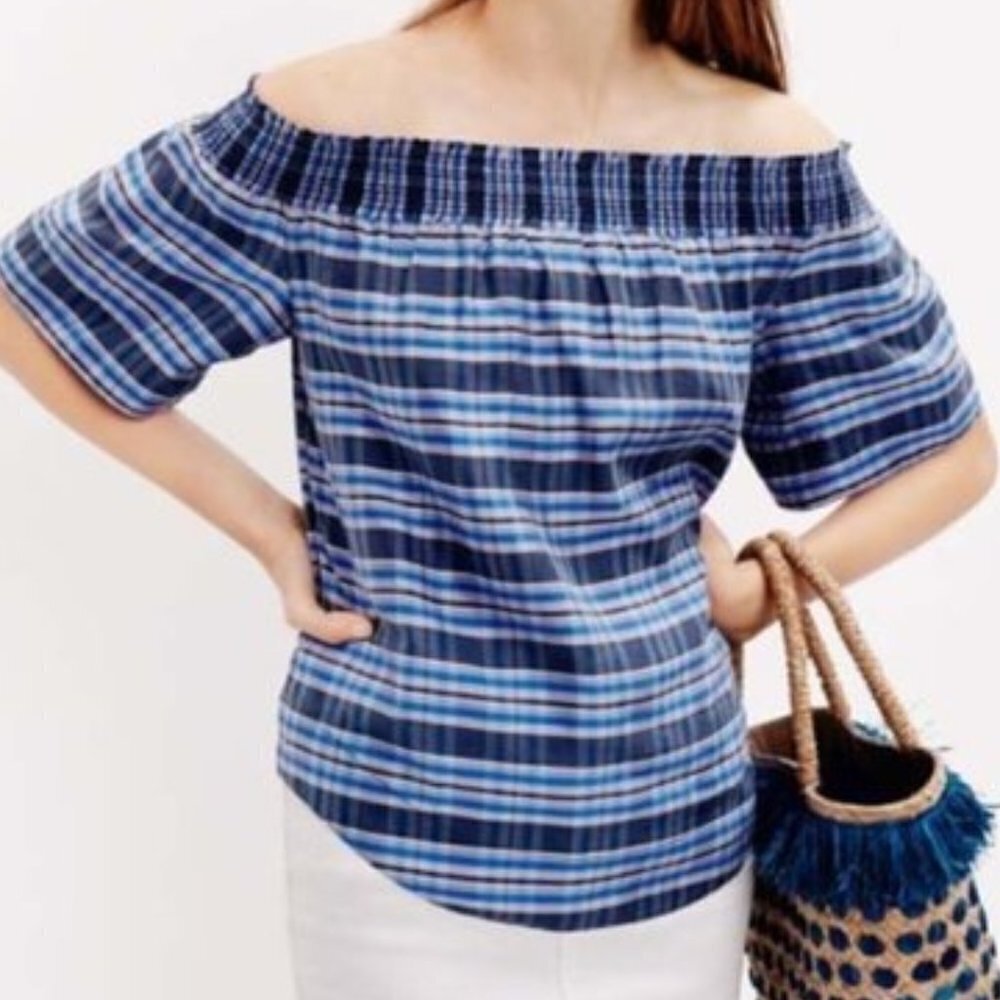 J. Crew Collection Silk Blue Plaid OTS Top Size 00